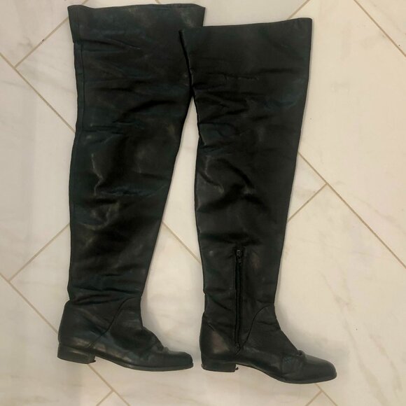 Knee High Black Leather Boots Size 9 Made in Italy - Picture 1 of 11
